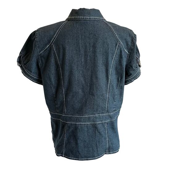 CJ Banks Jacket Shirt Jacket Puff Sleeve Size X 14W Plus Blue Jean Denim - Picture 5 of 10